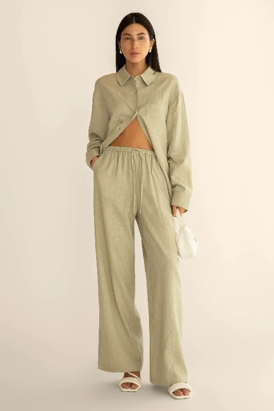 LINEN BLEND WIDE LEG PANT