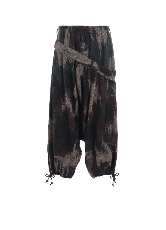 CAMOUFLAGE TWEED BELTED BALLOON SAROUEL PANTS