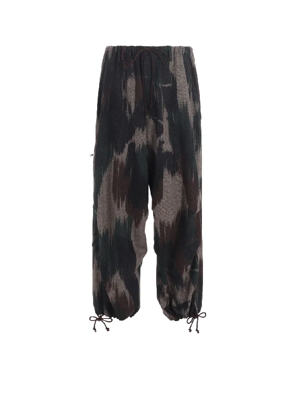 CAMOUFLAGE TWEED KNEE TUCK WIDE PANTS