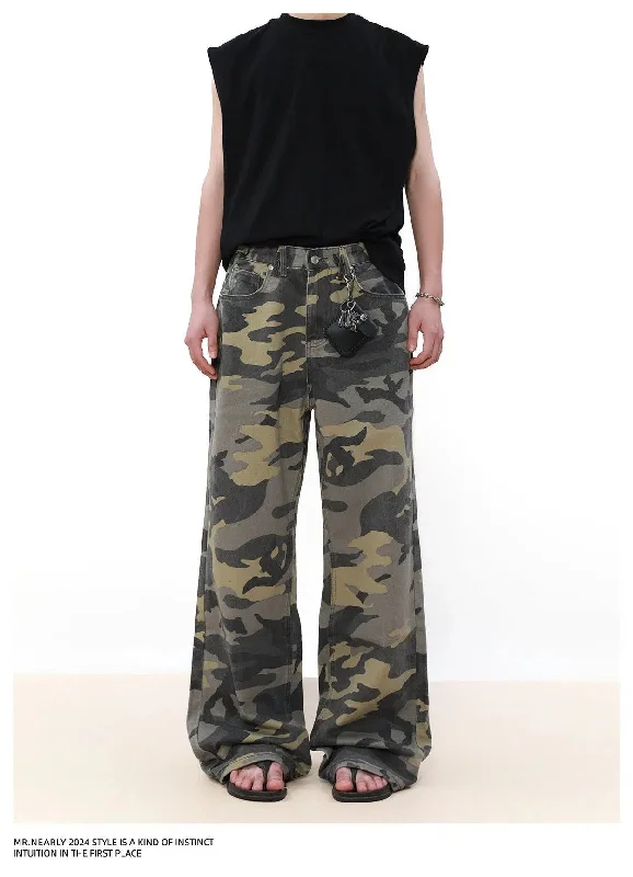 Washed Camo Print Pants