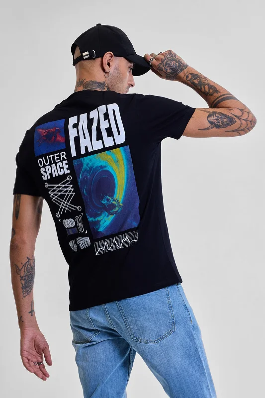 Fazed Black Graphic Print Slim Fit T-Shirt