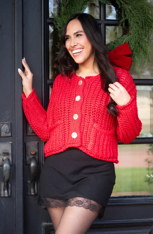 Cozy By The Fire Red Crochet Sweater