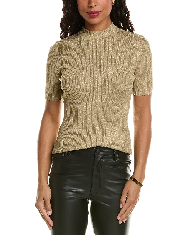 Elie Tahari Metallic Mock Sweater