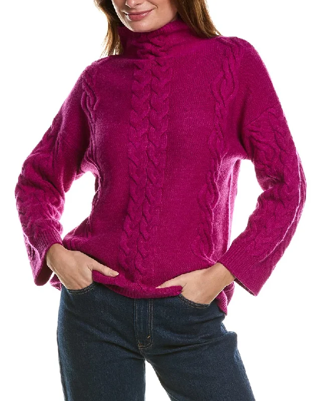 Forte Cashmere Placed Cable Funnel Neck Wool & Cashmere-Blend Sweater