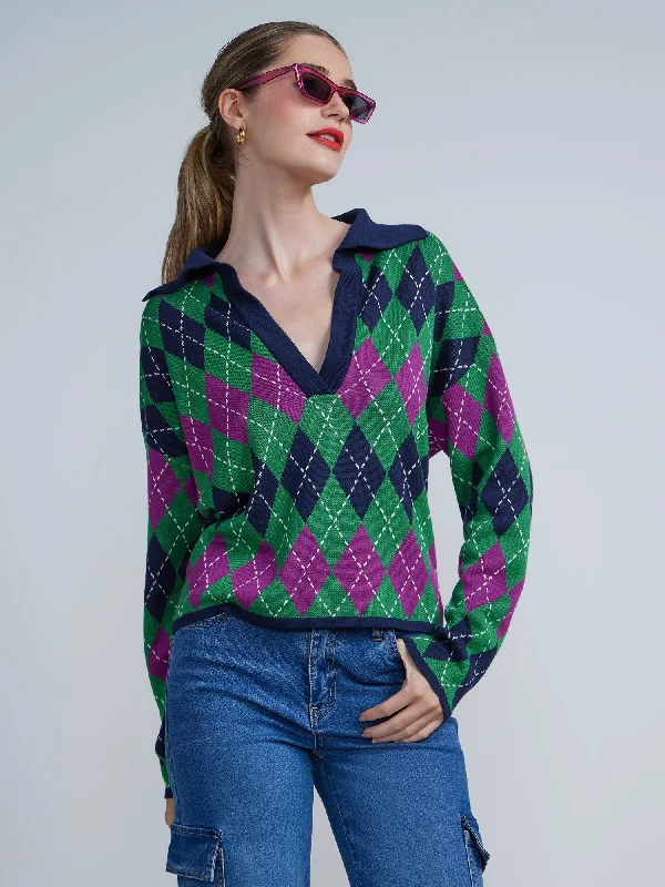 Long Sleeve Argyle Sweater