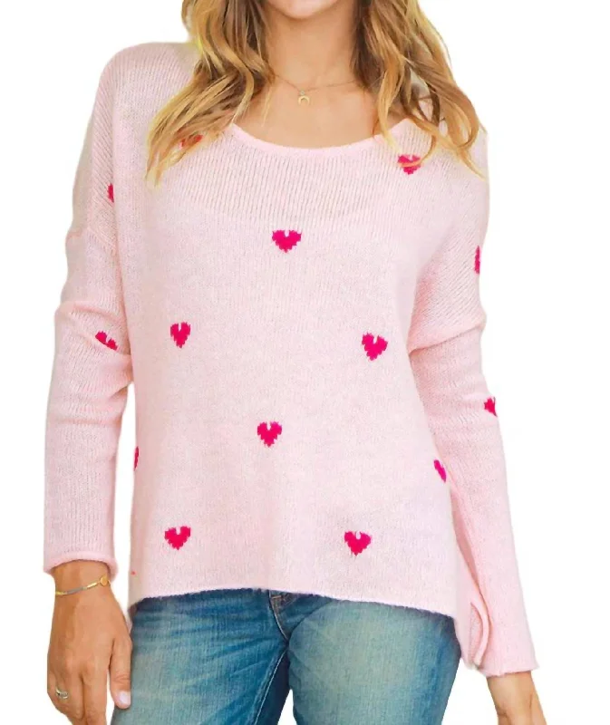 Mini Hearts Crew Sweater In Arctic Pink