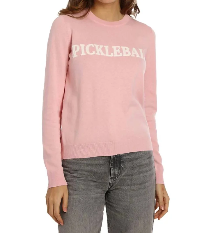 Pickleball Embroidery Crew Sweater In Pink Bellini