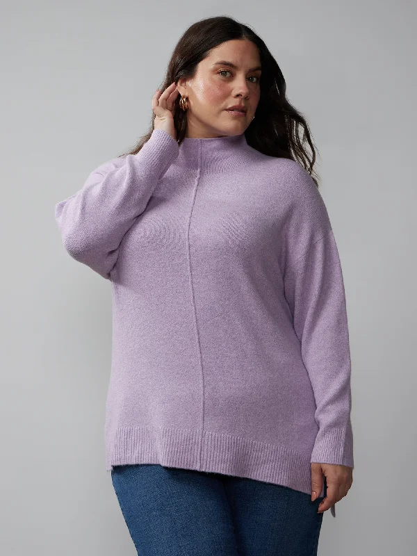 Plus Asymmetrical Hem Mock Neck Sweater