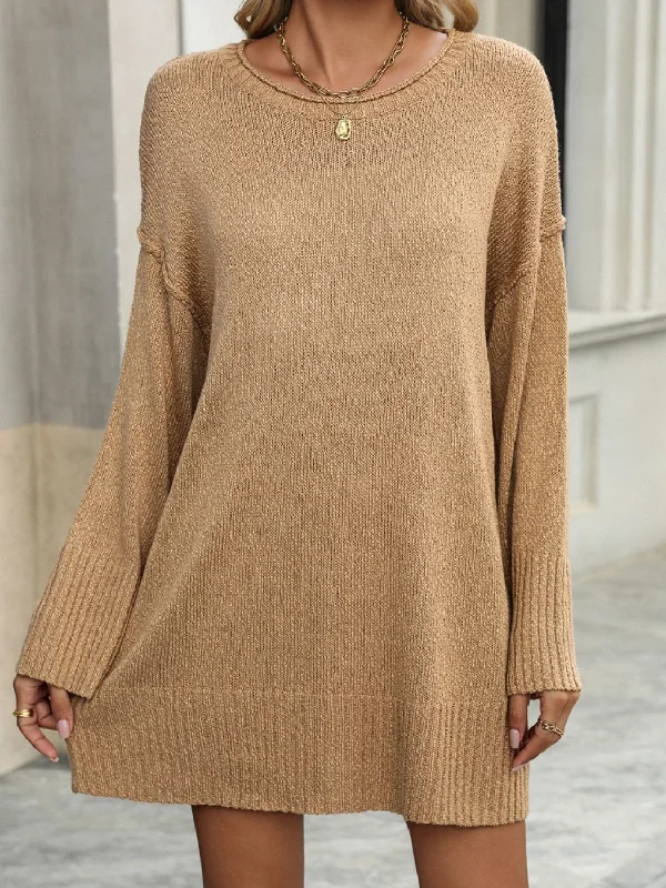 Round Neck Dropped Shoulder Sweater