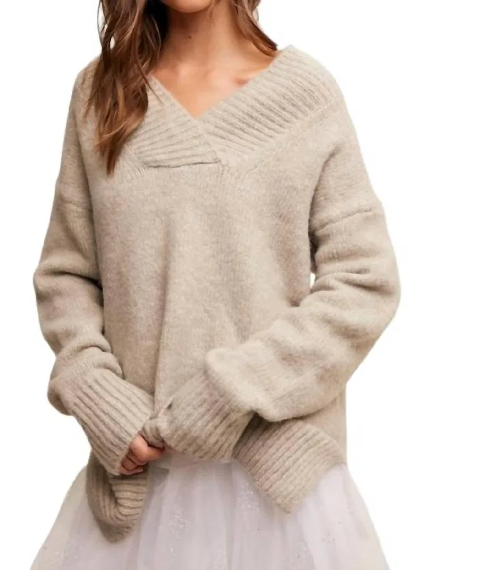 Slouchy Vneck Sweater Tunic In Oatmeal