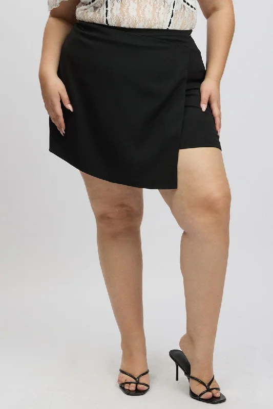 Black Wrapover Mini Skirt Skorts