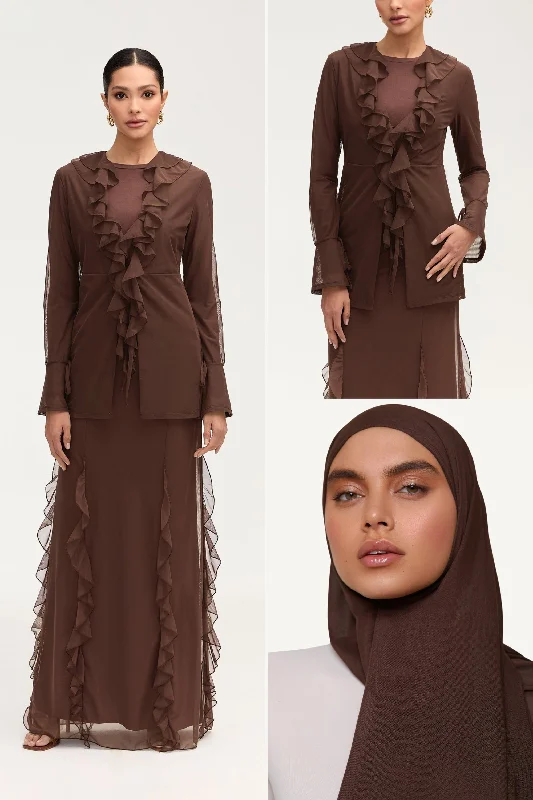 Jida Top, Skirt & Matching Hijab in Espresso Bundle Set