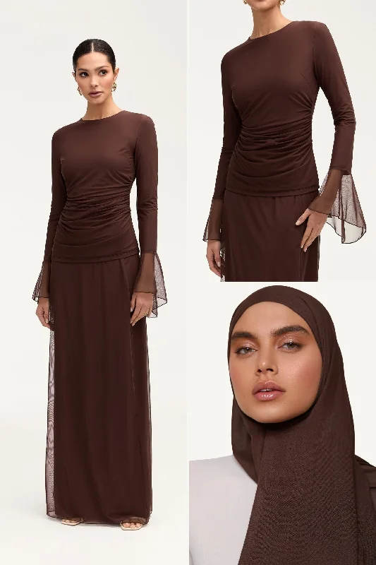 Lolita Mesh Top, Skirt & Hijab in Espresso Bundle Set