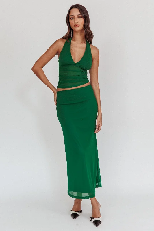 Lorely Mesh Maxi Skirt Forest Green