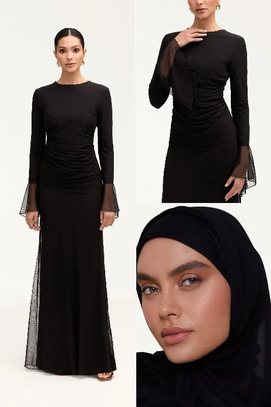 Lolita Top, Skirt & Matching Hijab in Black Bundle Set