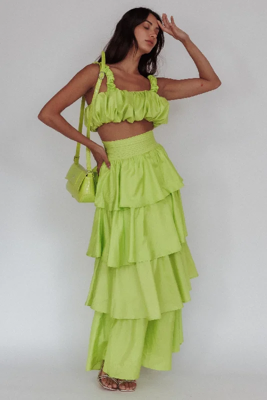 Sozo Layered Maxi Skirt Lime