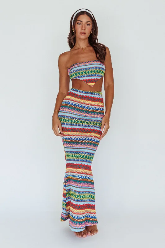 Tulum Knit Midi Skirt Blue Multi