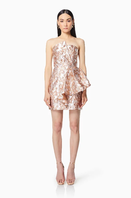 Allure Metallic Strapless Mini Dress In Pink