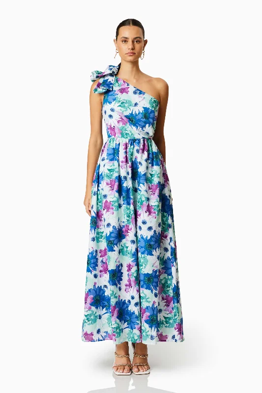 Aloha One Shoulder Midi Dress In Blue