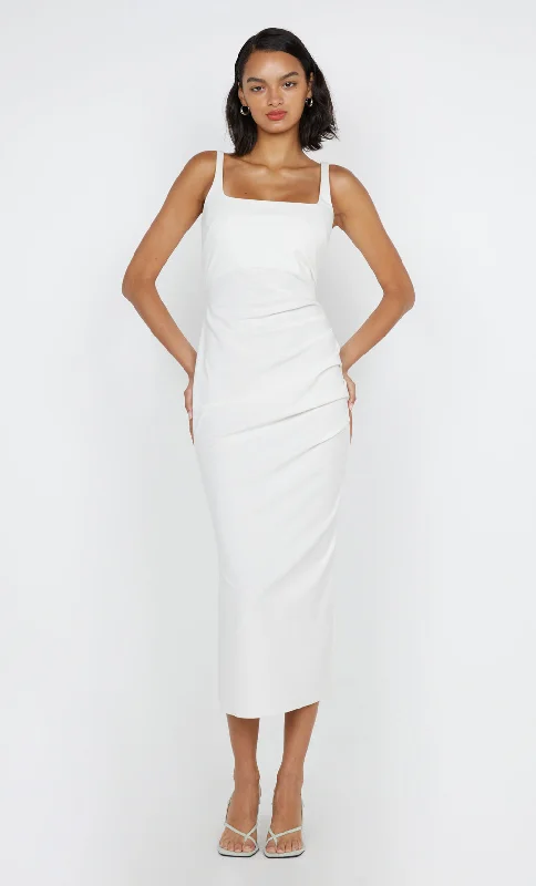 AVELINE TUCK MIDI DRESS - WHITE