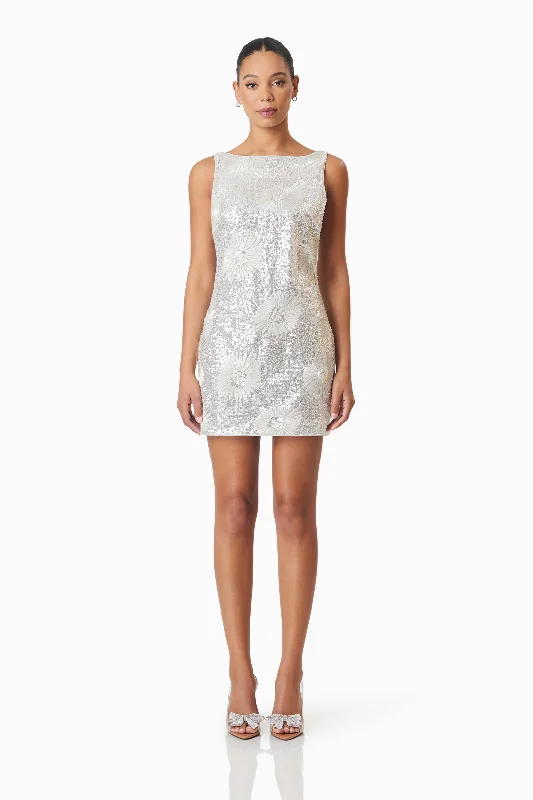 Caledonia Sequin Mini Shift Dress In Silver