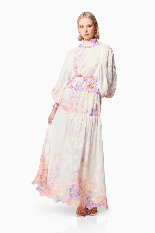 Grandeur Long Sleeved Maxi Dress In Pink