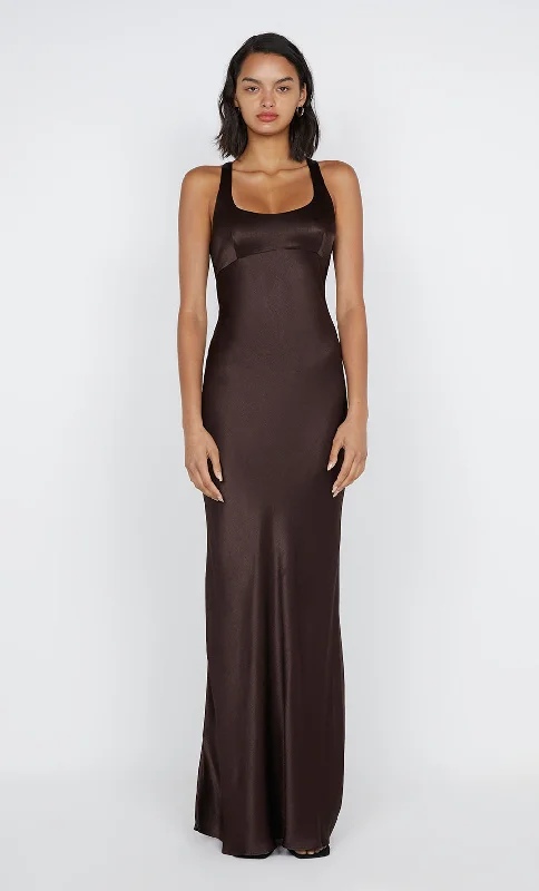 MAXINA CROSSOVER DRESS - DARK CHOCOLATE