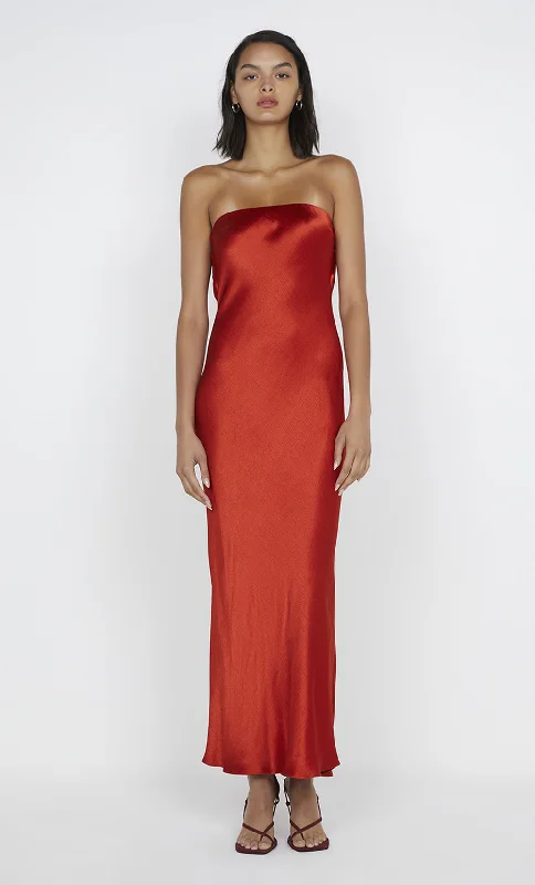 MOON DANCE STRAPLESS DRESS - CRIMSON