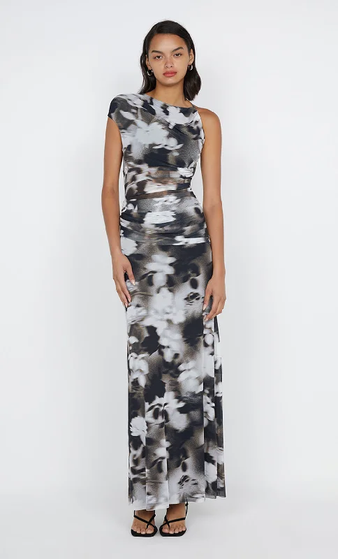 SOLENE ASYM DRESS - DARK BLURRED FLORAL