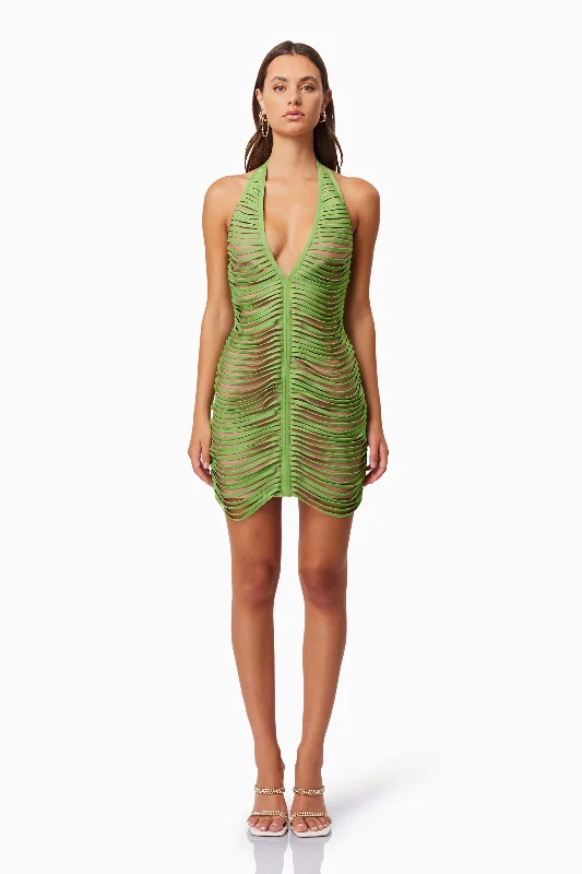 Stella Halter Neck Mini Dress In Green