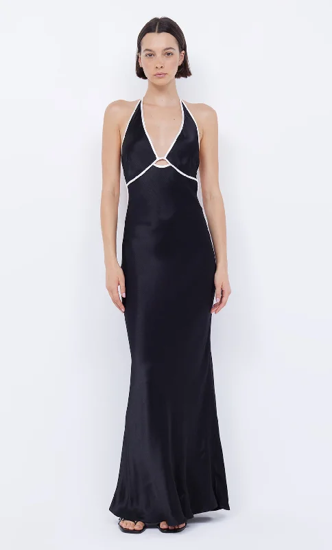 ZARIAH HALTER DRESS - BLACK/IVORY