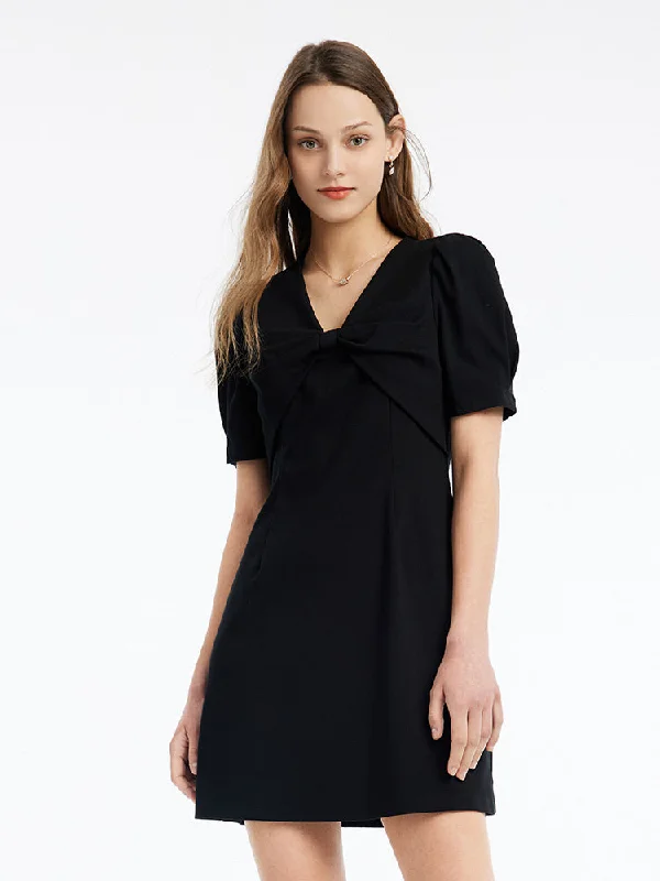 A-Line Bowknot Plain Mini Dress