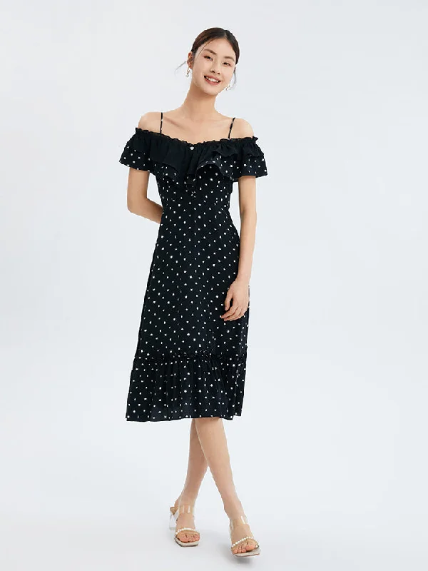 Black Star Print Midi Dress