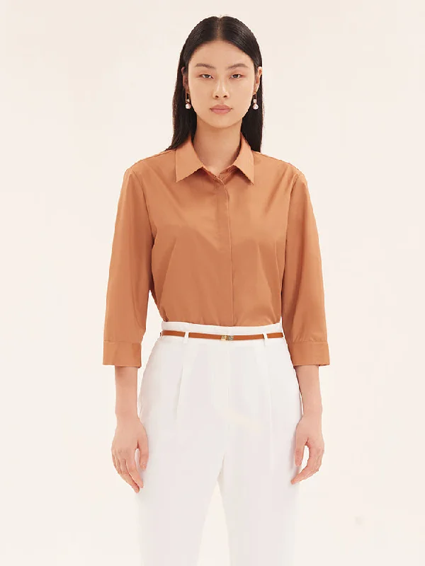 Caramel Cotton Slim Women Shirt