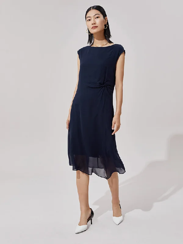 Dark Blue Silk Midi Dress