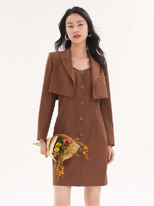 Detachable Bowknot Blazer And Dress Two-Piece Suit