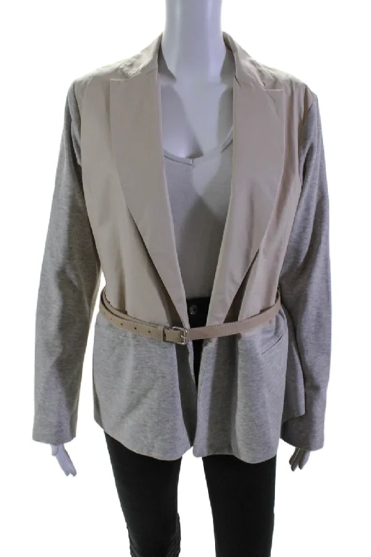 Fabiana Filippi Womens Leather Cotton Colorblock Jacket Beige Gray