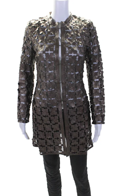 In Transit 2 Womens Bronze Leather Mesh Crew Neck Long Sleeve Jacket