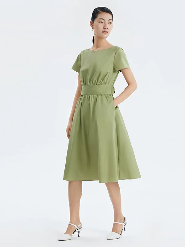 Round Neck Short Sleeve Cotton Maxi Dress