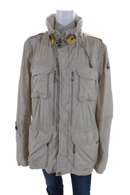 Parajumpers Womens Full Zipper Mock Neck Cargo Jacket Beige