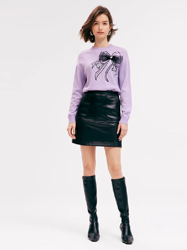 Purple Woolen Embroidered Sweater