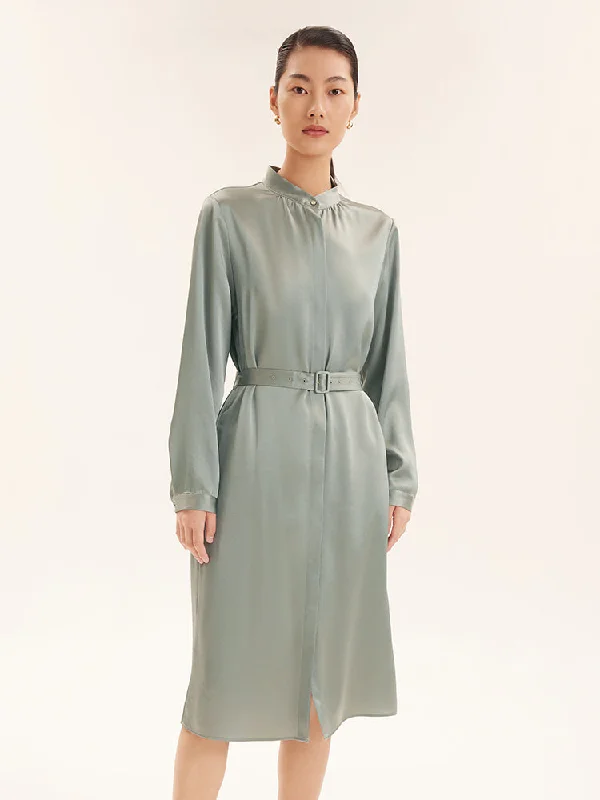 Triacetate Long-Sleeve Slim Midi Dress