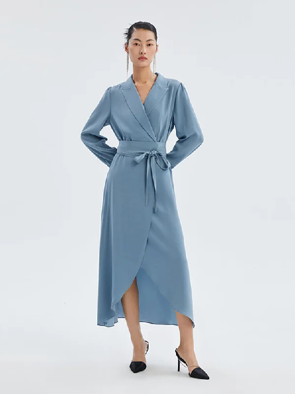 Triacetate Notched Lapel Tied Maxi Dress