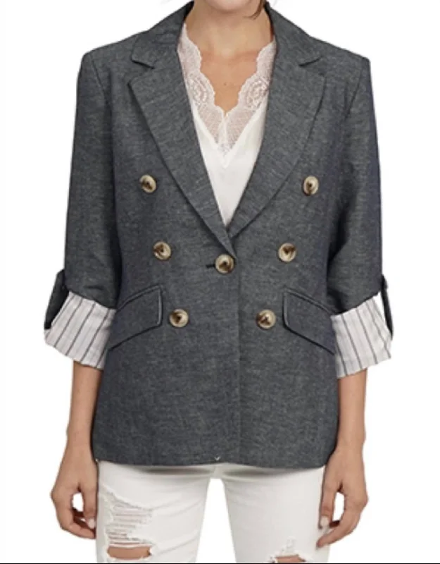 Linen Blend Blazer In Denim