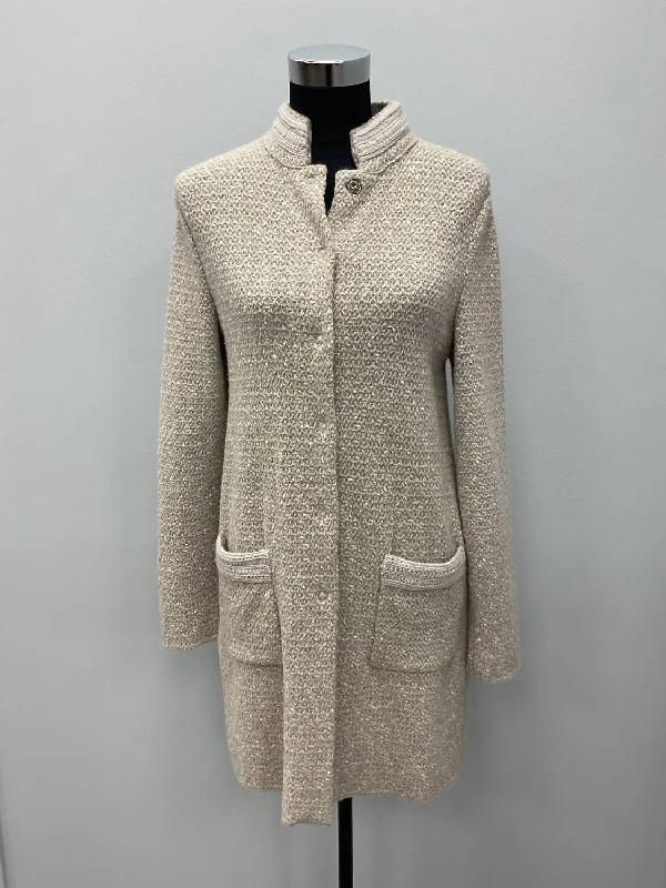 Lurex Tweed Wool Sweater Coat In Beige