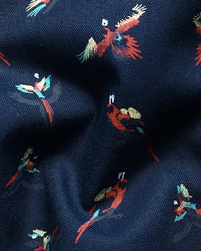 Navy Colorful Parrots Print Designer Blazer