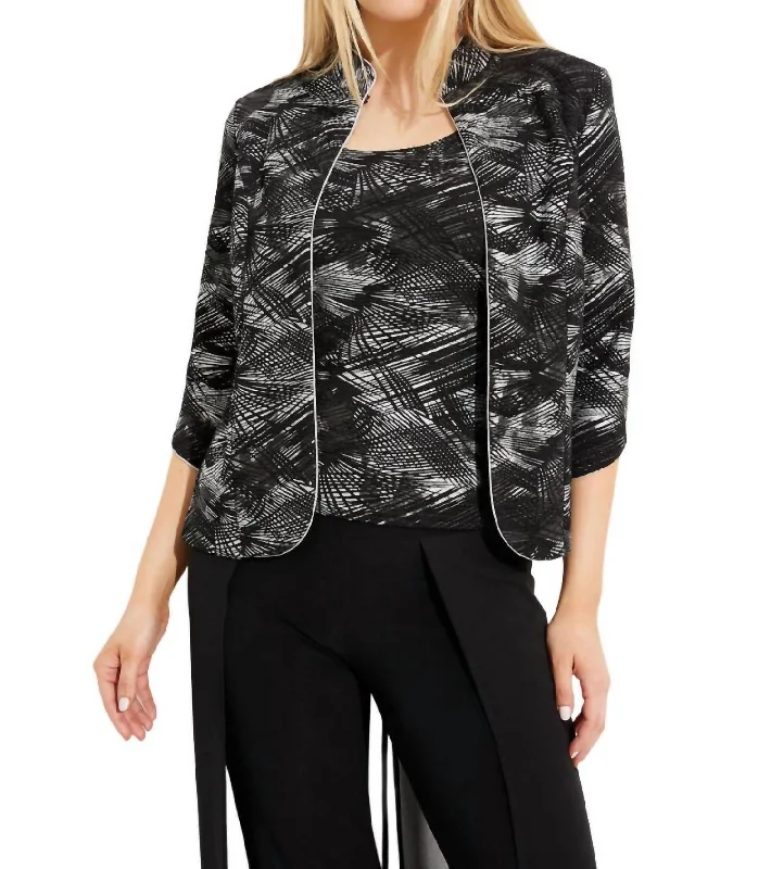 Open Front Casual Set Top Blazer In Black/silver