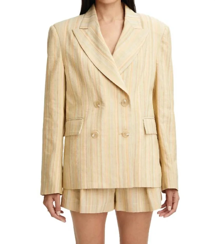 Oversized Double-Breasted Blazer In Avocado Stripe