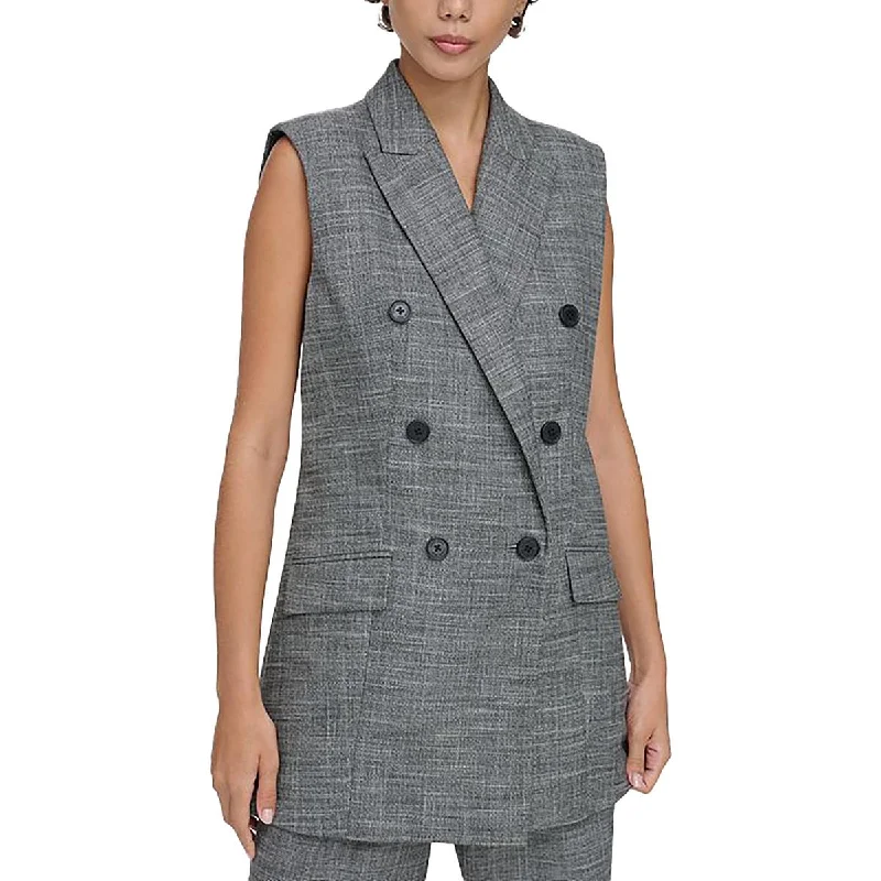 Womens Slub Business Double-Breasted Blazer